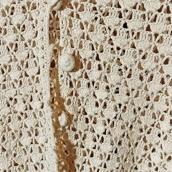 Cream Knit Button-Up Cardigan Crochet Grannyknit Cottagecore Vintage Medium - Picture 4 of 8